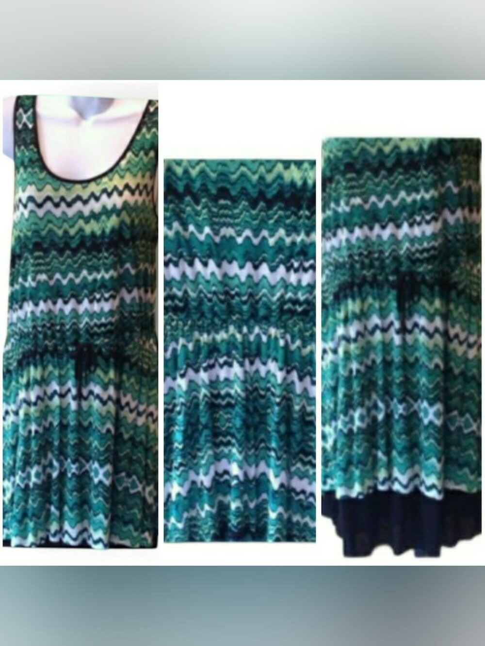THE VIVID YOU "SLIMMING" CHEVRON ZIG ZAG SCOOP NECK GREEN 2 TIER  DRESS